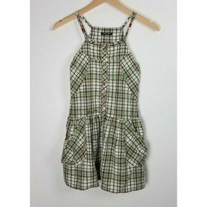 Our-Q-Junior Girls Sz. 10/12 Button Up Racer Back Strap Plaid Dress Side Pockets